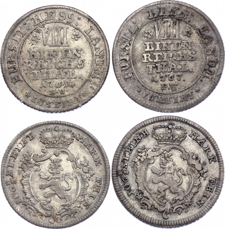 German States Hesse-Cassel 2 x 1/8 Thaler 1767 - 1769 FU
KM# 477; Silver; Fried...