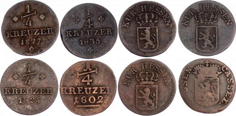 German States Hesse-Cassel 4 x 1/4 Kreuzer 1802 - 1835
KM# A580 - 580 - 592; Co...