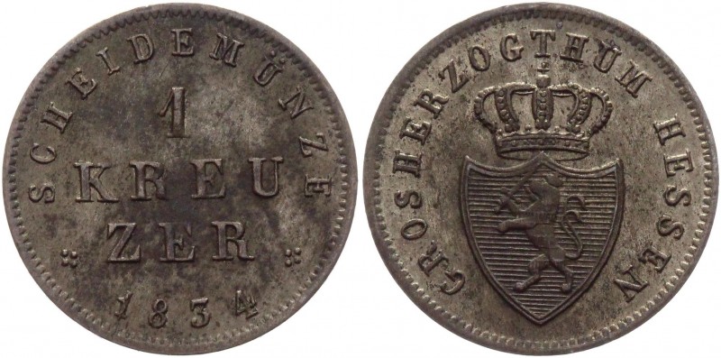 German States Hesse-Darmstadt 1 Kreuzer 1834
KM# 299; AKS# 114; J# 30; Silver 0...