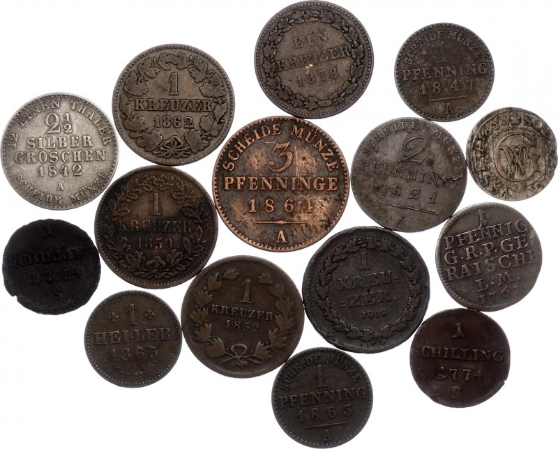 German States Lot of 15 Coins 1628 - 1865
With Silver; Various States, Dates & ...