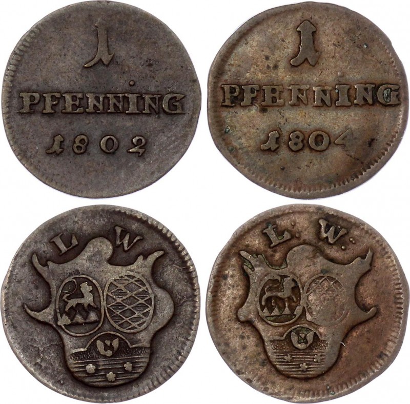 German States Löwenstein-Wertheim-Virneburg & Rochefort 2 x 1 Pfenning 1802 - 18...