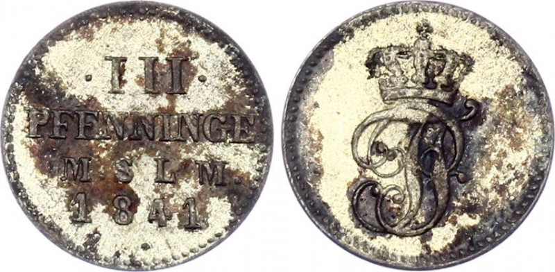 German States Mecklenburg-Schwerin 3 Pfennig 1841
KM# 285; AKS# 35; J# 42; Silv...