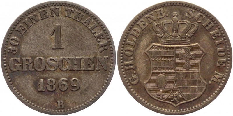 German States Oldenburg 1 Groschen 1869 B
KM# 194; AKS# 29; J# 53; Silver 2,12g...