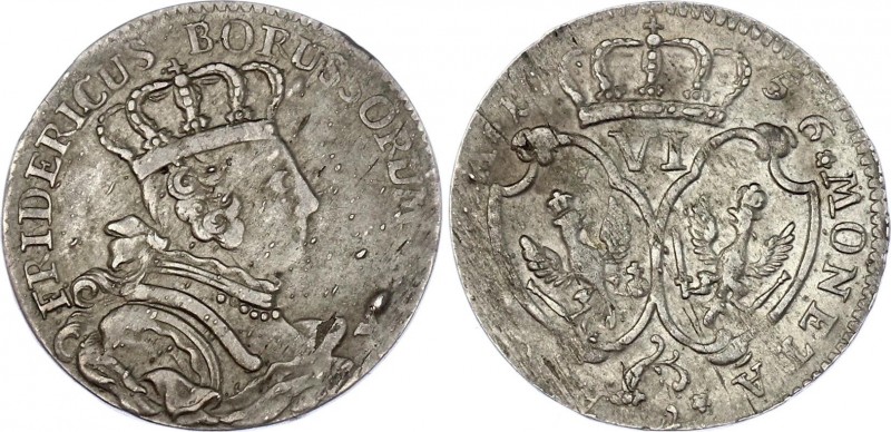 German States Prussia 6 Gröscher 1756 C
KM# A283; Schön# A67; Silver; Friedrich...