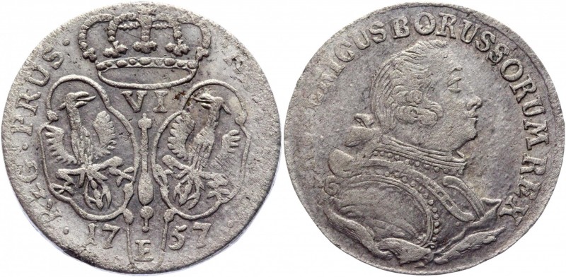 German States Prussia 6 Groschen 1757 E
KM# A277; Silver 2,73g.; XF