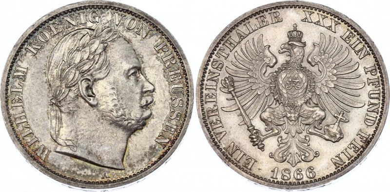 German States Prussia Thaler 1866 A
KM# 497; AKS# 99; J# 96; Silver; Wilhelm I;...