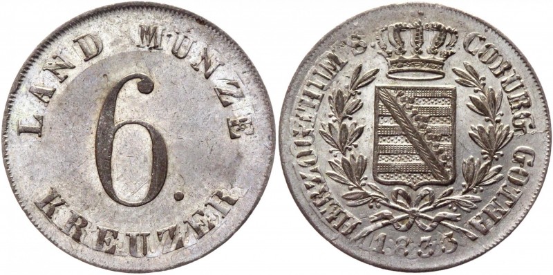 German States Saxe-Coburg-Gotha 6 Kreuzer 1833
KM# 41.1; AKS# 82; J# 246; Silve...