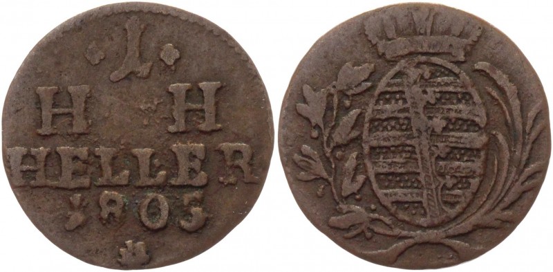 German States Saxe-Hildburghausen 1 Heller 1805
KM# 130; Hollmann# 167; J# 301;...