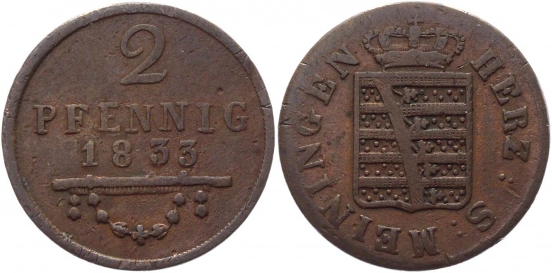 German States Saxe-Meiningen 2 Pfennig 1833
KM# 136; AKS# 213; J# 424; Copper 2...