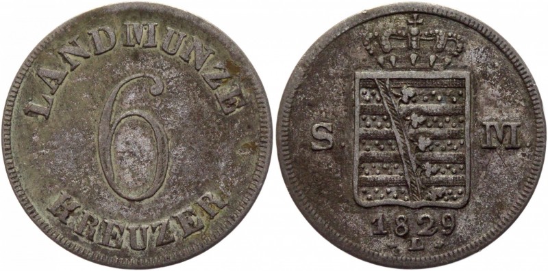 German States Saxe-Meiningen 6 Kreuzer 1829 L
KM# 124; AKS# 193; J# 418; Silver...