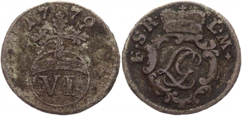 German States Schwarzburg-Rudolstadt 6 Pfennig (Sechser) 1779
KM# 127; Fischer#...