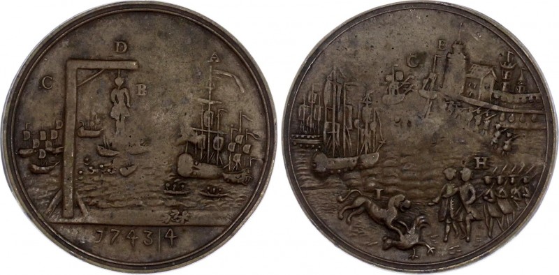 German States Battle of Toulon Satirical Bronze Medal 1743 - 1744
Bronze 12.95g...