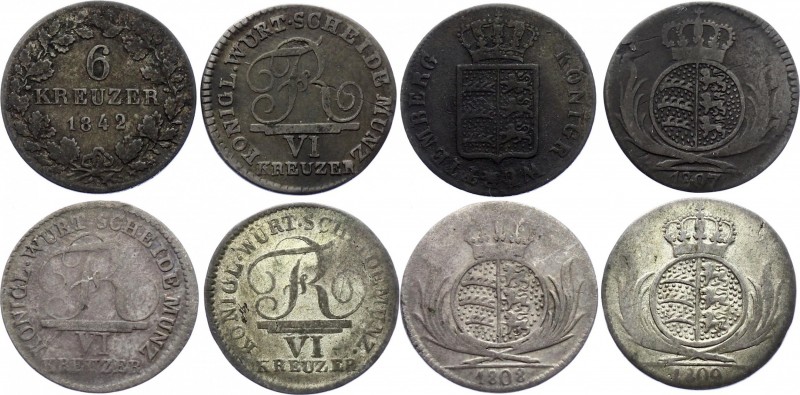 German States Wurttemberg 4 x 6 Kreuzer 1807 - 1842
KM# 495 - 572; Silver; Frie...