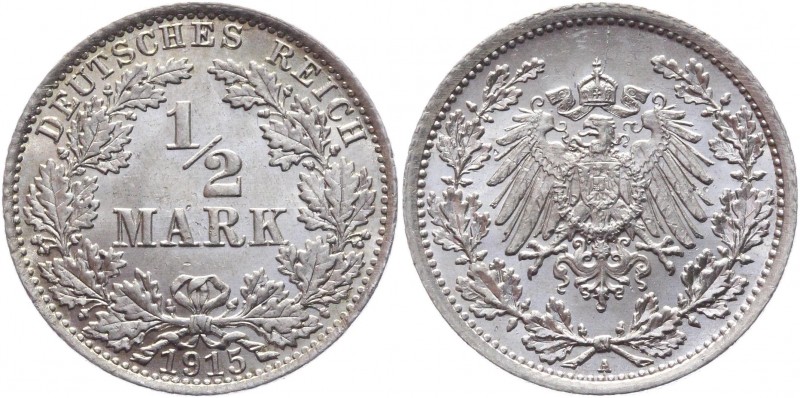 Germany - Empire 1/2 Mark 1915 A
KM# 17; Silver 2,8g.; UNC