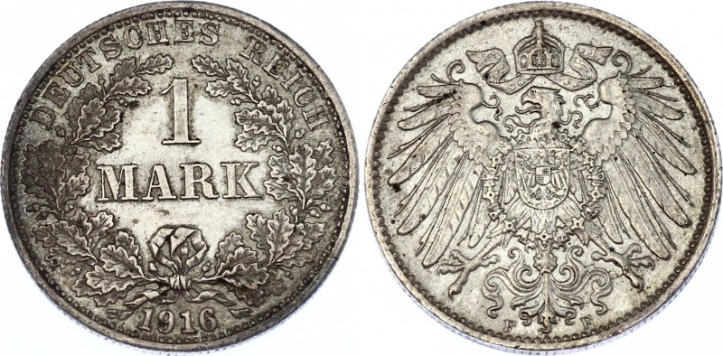 Germany - Empire 1 Mark 1916 F
KM# 14; Silver; Wilhelm II; XF