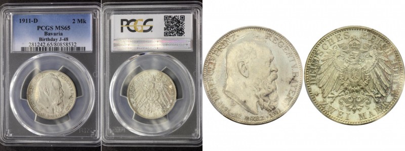 Germany - Empire Bavaria 2 Mark 1911 D PCGS MS65
KM# 997; Silver; 90th Birthday...