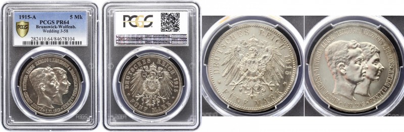 Germany - Empire Braunschweig 5 Mark 1915 A PCGS PR64
KM# 1164; J. 58; Silver; ...