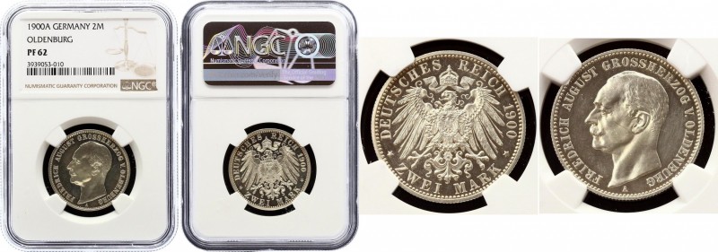 Germany - Empire Oldenburg 2 Mark 1900 A NGC PF62
Jaeger# 94, KM# 202; Friedric...