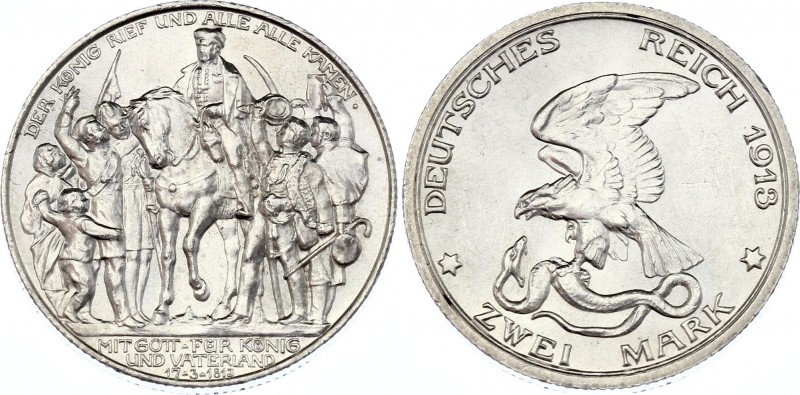 Germany - Empire Prussia 2 Mark 1913 A
KM# 532; J# 109; Silver; Wilhelm II; 100...