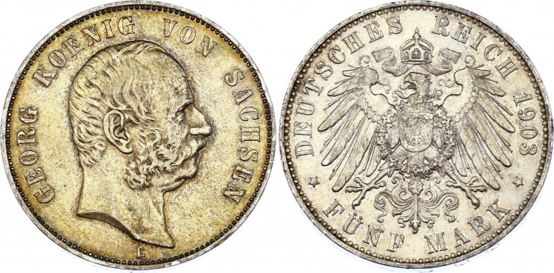 Germany - Empire Saxony 5 Mark 1903 E
KM# 1258; Silver; Georg I; XF with Amazin...