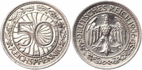 Germany - Weimar Republic 50 Reichspfennig 1936 E
KM# 49; Nickel 3,51g.; AUNC
