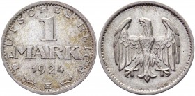 Germany - Weimar Republic 1 Mark 1924 E
KM# 42; Silver 5,1g.; AUNC