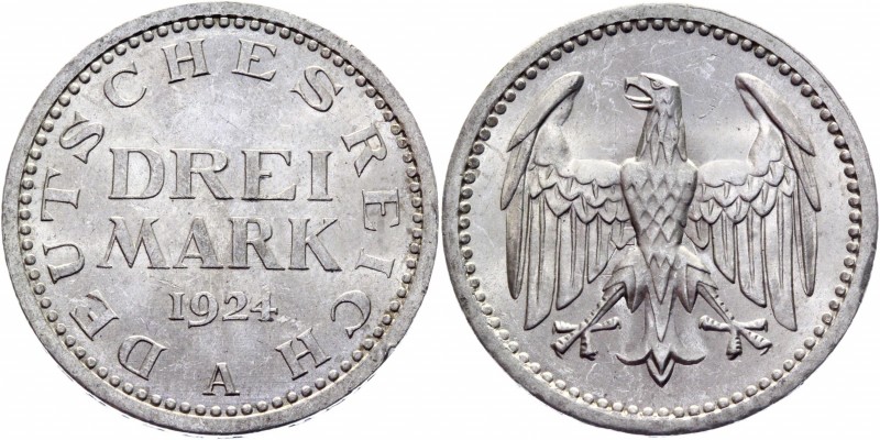 Germany - Weimar Republic 3 Reichsmark 1924 A
KM# 43; Silver 15,01g.; AUNC