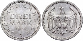 Germany - Weimar Republic 3 Reichsmark 1924 A
KM# 43; Silver 15,01g.; AUNC