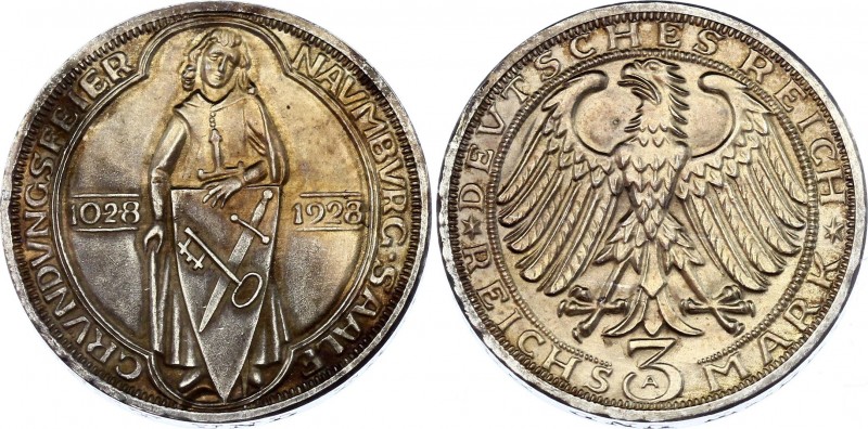 Germany - Weimar Republic 3 Reichsmark 1928 A
KM# 57; Silver; 900th Anniversary...