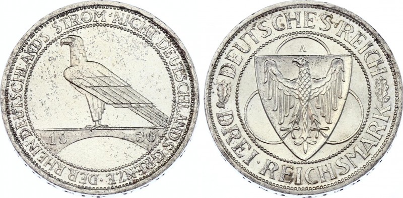 Germany - Weimar Republic 3 Reichsmark 1930 A
KM# 70; Silver; Liberation of Rhi...