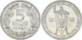 Germany - Weimar Republic 5 Reichsmark 1925 A
KM# 47; Silver; 1000th Year of the Rhineland; UNC with minor scratches