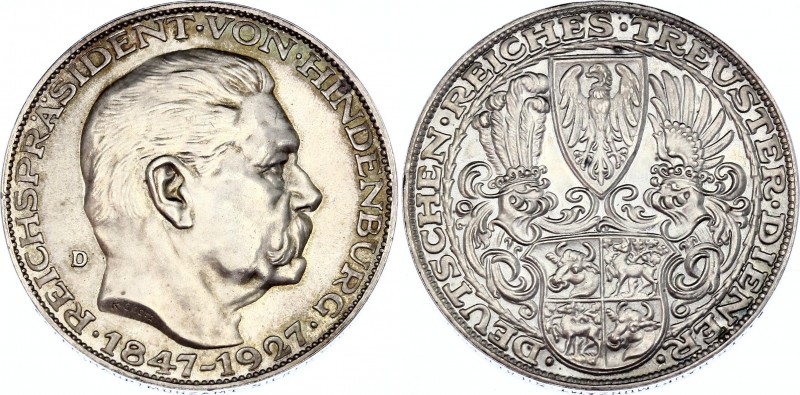 Germany - Weimar Republic 5 Mark 1927 D Hindenburg
Silver 24.50g.; By Karl Götz...