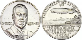 Germany - Weimar Republic Aviation Silver Medal 1924
Kaiser# 449; Silver 13.71g.; By Lauer; The America Trip of the LZ 126; Obv: Eckener / Rev: Zeppe...