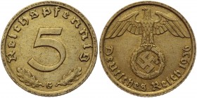 Germany - Third Reich 5 Reichspfennig 1936 G Key Date
KM# 91; Aluminium-Bronze 2,51g.; AUNC
