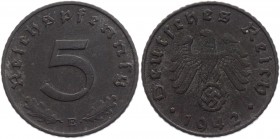 Germany - Third Reich 5 Reichspfennig 1942 E Key Date
KM# 100; Zink 2,48g.; XF