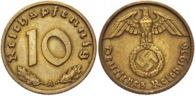 Germany - Third Reich 10 Reichspfennig 1936 A Key Date
KM# 92; Aluminum-Bronze 3,93g.; XF+