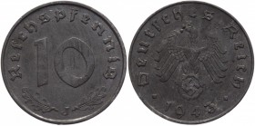 Germany - Third Reich 10 Reichspfennig 1943 J Key Date
KM# 101; Zink 3,49g.; XF-AUNC