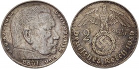 Germany - Third Reich 2 Reichsmark 1936 D Key Date
KM# 93; Silver 7,96g.; Swastika-Hindenburg; XF+