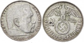 Germany - Third Reich 2 Reichsmark 1936 J Key Date
KM# 93; Silver 8,00g.; Swastika-Hindenburg; XF