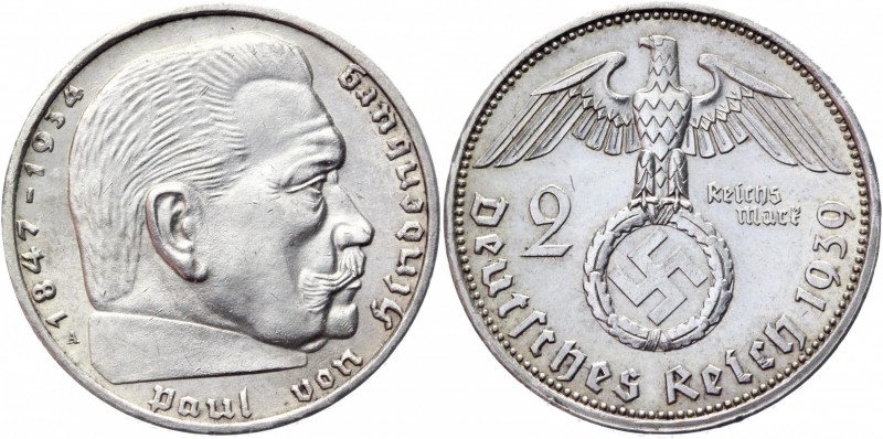 Germany - Third Reich 2 Reichsmark 1939 A
KM# 93; Silver 8,00g.; Swastika-Hinde...