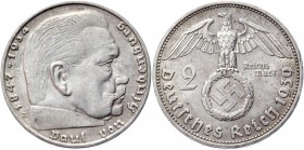 Germany - Third Reich 2 Reichsmark 1939 E Key Date
KM# 93; Silver 8,07g.; Swastika-Hindenburg; XF+