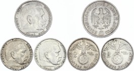 Germany - Third Reich 2 x 2 & 5 Reichsmark 1936 - 1939 A
Silver; Paul von Hindenburg