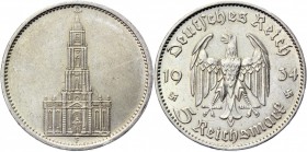 Germany - Third Reich 5 Reichsmark 1934 F Key Date
KM# 83; Silver 13,82g.; 1st Anniversary - Nazi Rule; AUNC