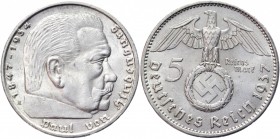 Germany - Third Reich 5 Reichsmark 1937 A
KM# 94; Silver 13,87g.; Swastika-Hindenburg; AUNC