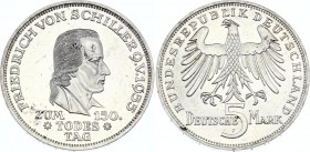 Germany - FRG 5 Mark 1955 F
KM# 114; Silver; Friedrich von Schiller; UNC