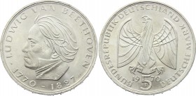 Germany - FRG 5 Mark 1970 F
KM# 127; Silver; 200th Anniversary - Birth of Ludwig van Beethoven, composer; UNC