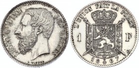Belgium 1 Franc 1867
KM# 28; Silver; Leopold II; aUNC+/UNC-