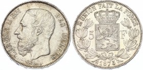 Belgium 5 Francs 1873
KM# 24; Silver; Leopold II; aUNC