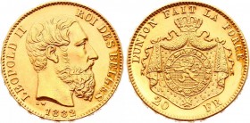Belgium 20 Francs 1882
KM# 37; Finer Beard; Gold (.900) 6.45g 21mm; Leopold II; UNC