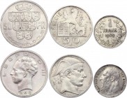 Belgium 2 x 50 Francs & 1 Franc 1909 - 1954
Silver; Various Motives